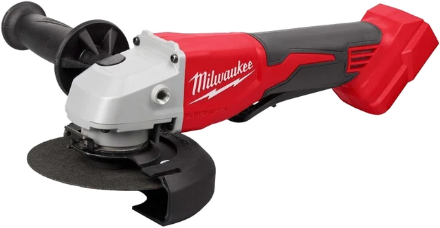 Esmeriladora inalámbrica Milwaukee M18 roja y negra con disco de corte