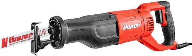 Sierra alternativa eléctrica Bauer roja y negra con hoja de corte
